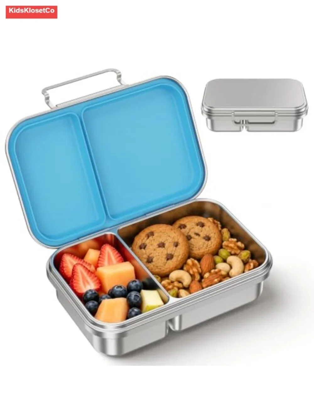 304 Stainless Steel 2-Compartment Bento Lunch Box with Leak-Resistant Silicone